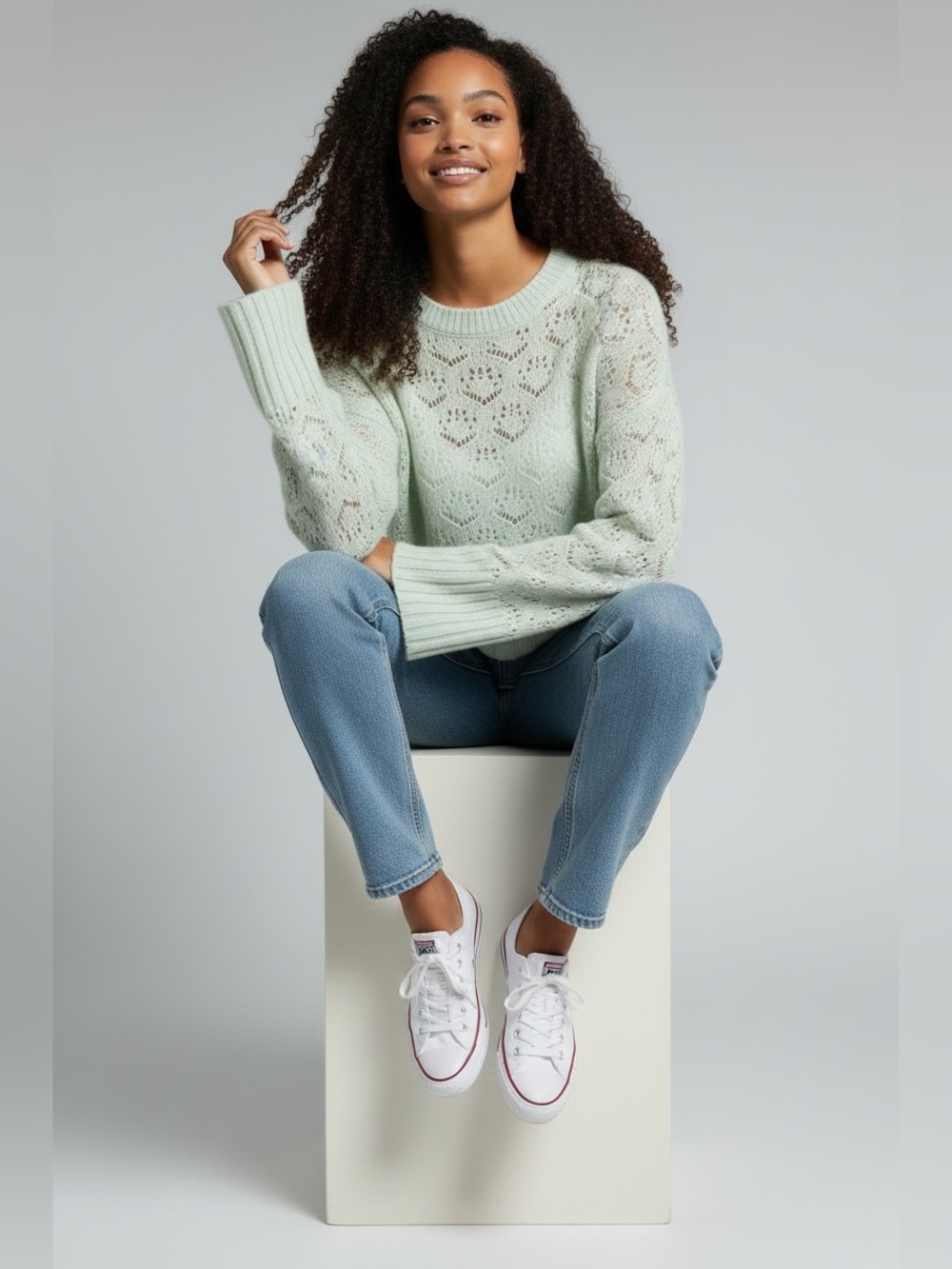 J. Crew Mint Green Open-Knit Crewneck Sweater